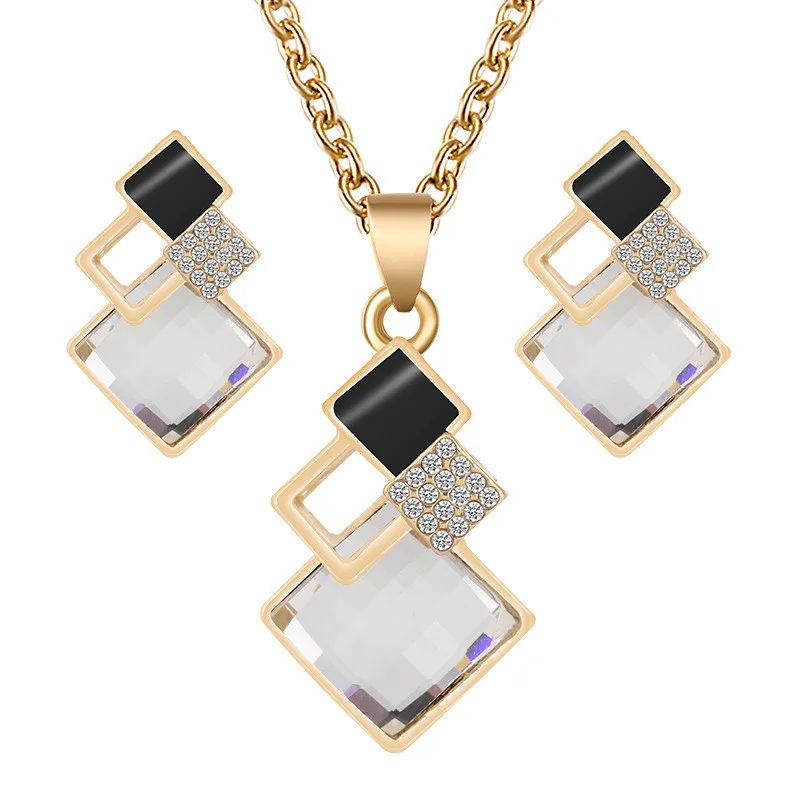 Fashion Crystal Pendants Necklace Earrings Sets for Women Jewelry Set Bridal Wedding Earring Necklace Set 3