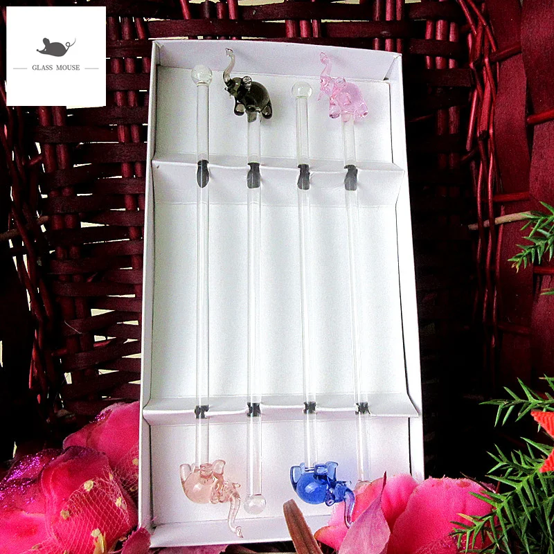 Coffee Muddler pink Elephant glass Stirring Sticks Cocktail With 20cm Long Handle Stir Rod Drinks Muddlers Bar Swizzle Sticks
