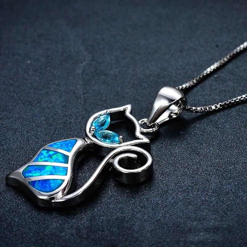 Ожерелье из стерлингового серебра 925 пробы для женщин с милым животным в форме голубого опала подвеска из драгоценных камней ожерелье женские вечерние подарки