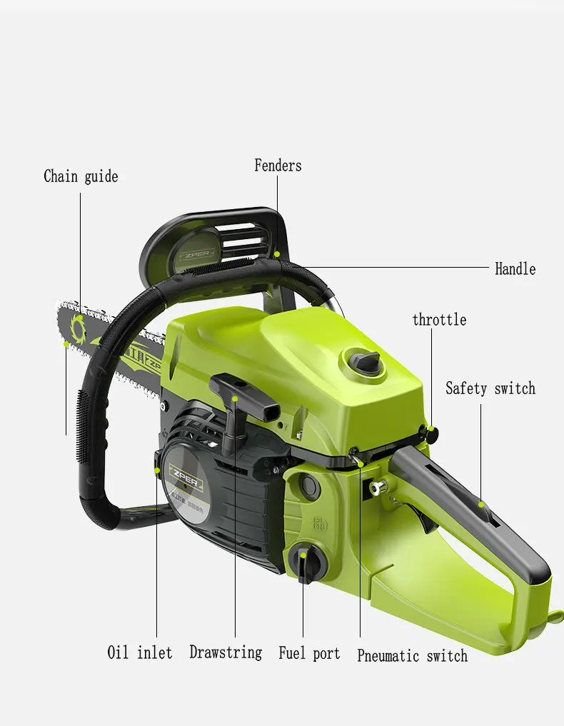 58cc 2200W 550ML Многофункциональная портативная двухтактная бензиновая цепная пила с воздушным охлаждением, лесозаготовительная пила, деревянная резка, ручной запуск