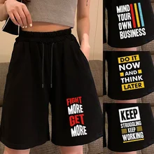 Shorts décontractés pour femmes, simples, respirants, taille haute, pantalons pour femmes, étudiantes, droits, jambes larges, mode, loisirs, Phrase imprimée