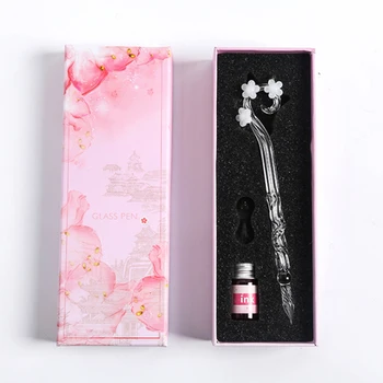 

Easy Clean Glass Dip Pen Set Calligraphy Writing Cherry Blossom Ink Drawing Handmade With Box Signature Spiral Design For Art
