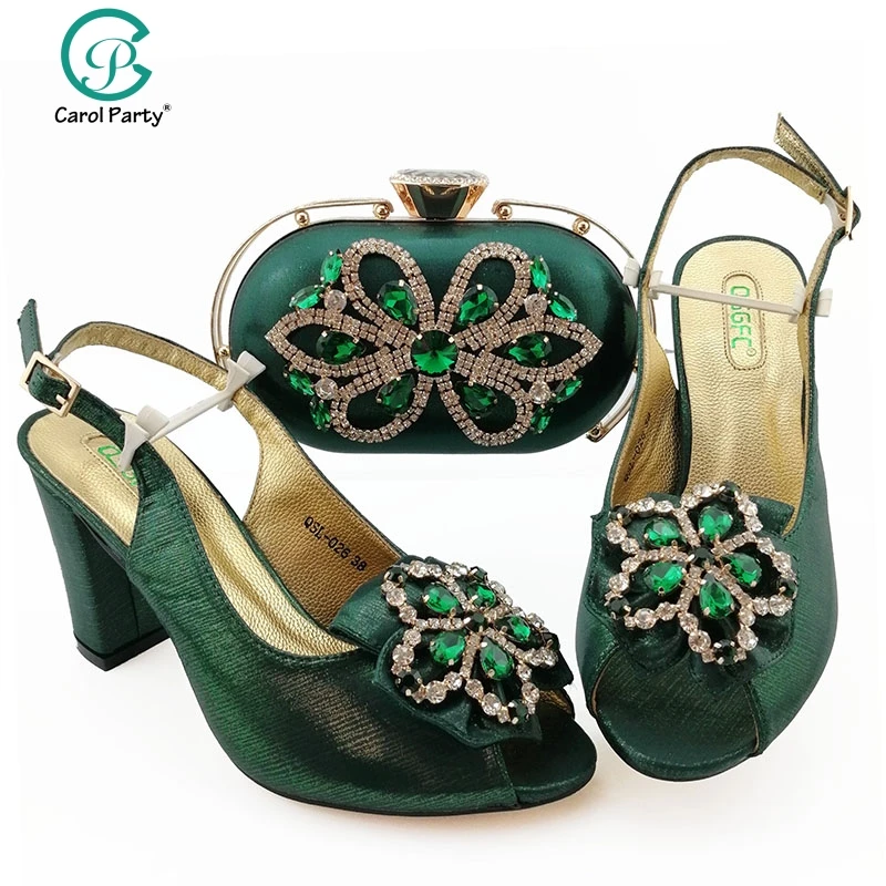 Green Color Shoe And Matching Bag For Nigeria Party African Wedding Shoes And Bag Set Italian