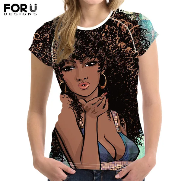 FORUDESIGNS/Черная Королева, африканские девушки, искусство, 3D принт, футболки, женская летняя одежда, повседневная, круглый ворот, мягкая, удобная, короткий рукав, футболки - Цвет: HK4131BV