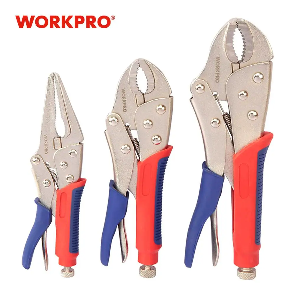 клещи с блокировкой WORKPRO набор из 3 шт (10" изогнутый зажим 7" 6 5"прямой