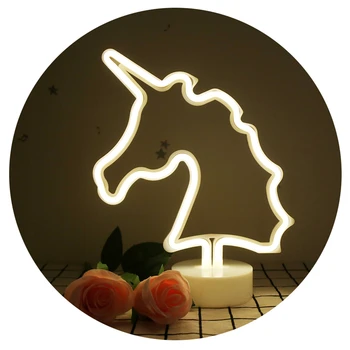 

Cute LED White Unicorn Neon Night Light For Kis Children Room Battery Power & USB Night Lamp Table Lamp Party Decoration Lights