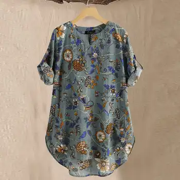 

Vintage Women's Floral Blouse 2020 ZANZEA Printed Tops Summer Cotton Blusas Female 3/4 Sleeve Tunic Asymmetrical Tops Plus Size