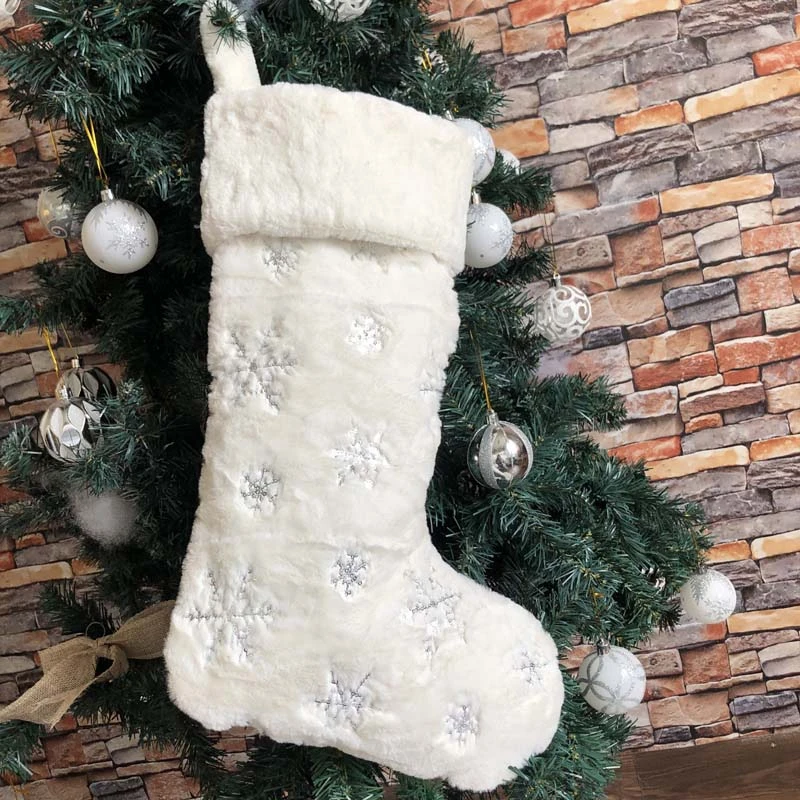Плюшевые рождественские чулки, носки со снежинками, подарок, Детская конфетная сумка, Рождественское украшение для дома, рождественская елка, украшение, украшение Adornos De Navidad