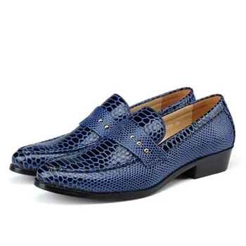 

Snakeskin Pattern Men Loafers Fashion Slip on Men's Dress Shoes Pointed Toe Footwear Flats Genuine Leather Men Formal Oxfords 25