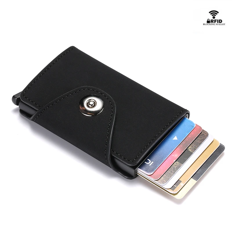 BYCOBECY RFID Визитница с застежкой для карт для мужчин и женщин бумажник для документов из искусственной кожи всплывающий клатч, высокое