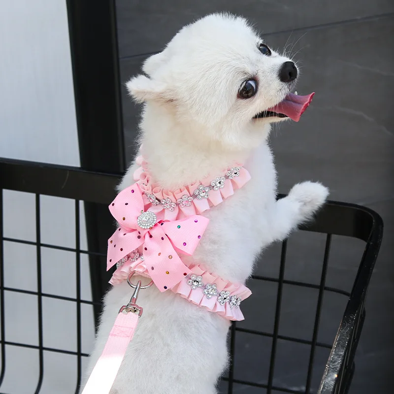 Bow Tie Pink Rhinestone Dog Harness Pet Artist Cute Bowtie Dog