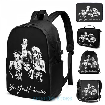 

Funny Graphic print Yu Yu Hakusho Group USB Charge Backpack men School bags Women bag Travel laptop bag