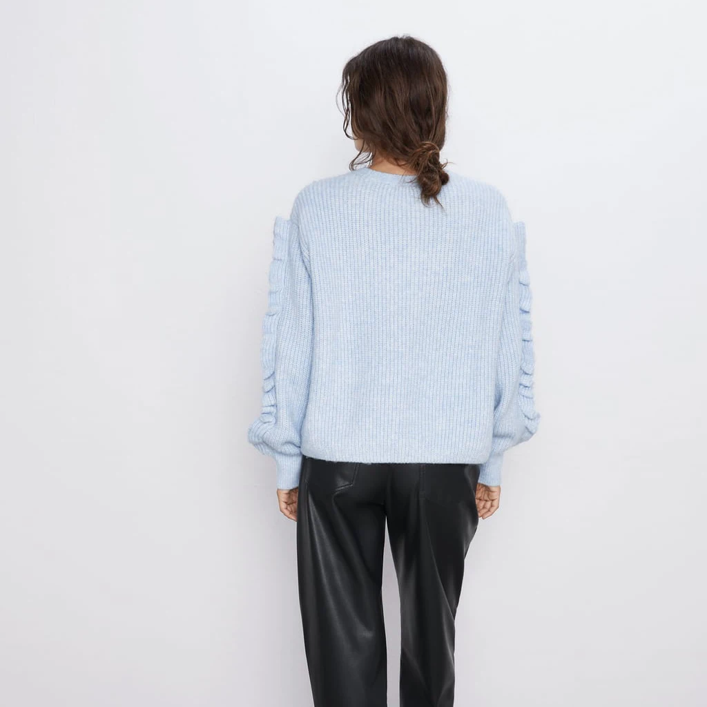 ZA осенние однотонные женские трикотажные пуловеры модные повседневные синие оборки свободные женские свитера женская одежда верхняя одежда Новинка