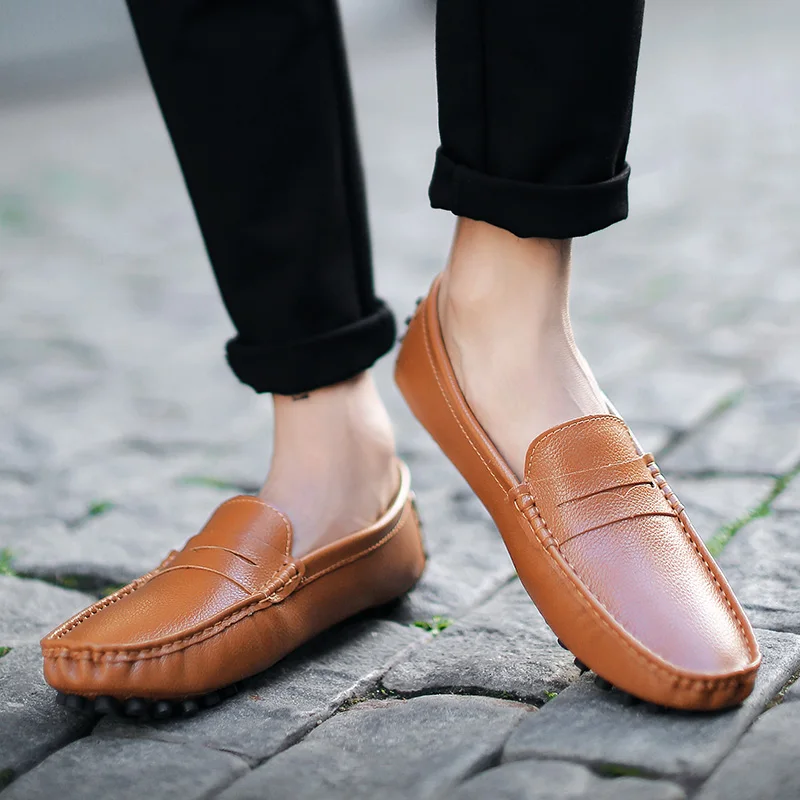 Genuine Leather Men Loafers Mens Shoes With Spikes Moccasins Man's Shoe Casual Summer Boat Driving Lofer Moccasin Size 49 50