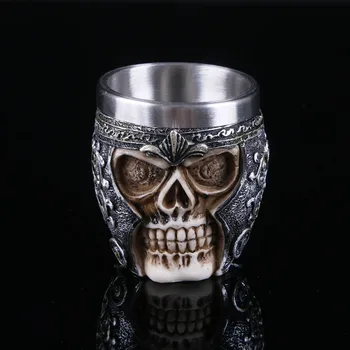 

home decoration stainless steel resin statue 3D skull sculpture Halloween personality small cup home decoration p0795