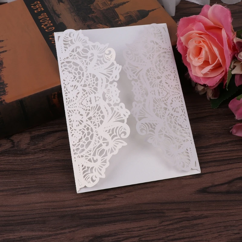  10Pcs Wedding Invitation Cards Kit with Envelopes Seals Personalized Printing D08D - 4.00036E+12