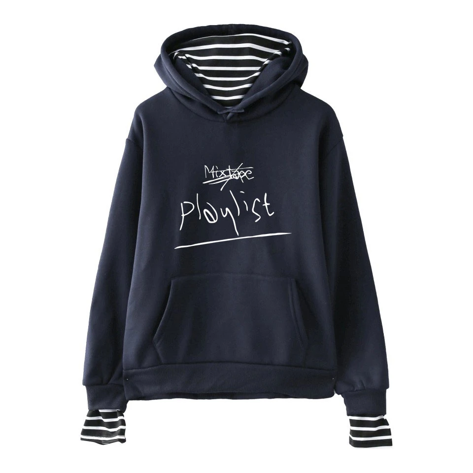  RM Mono Kpop Fake Two Piece Hoodies Printed Women New Fashion Long Sleeve Hooded Sweatshirts 2018 H