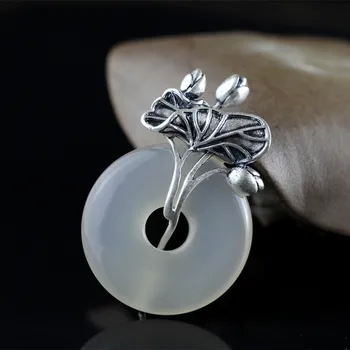 

manufacturers direct marketing S925 pure silver ornaments Thai silver handmade ms white jade pulp pendant cross-border