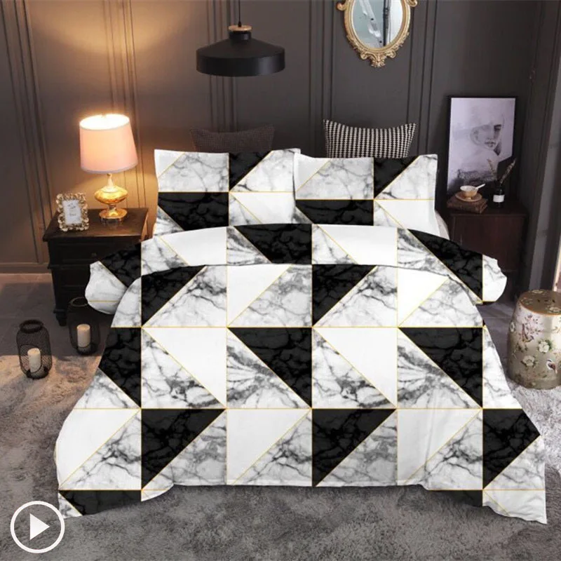 

Geometric Marble Pattern Black White Quilt Cover Pillowcase Comfortable Soft Home Bedding Set 3D Boy Girl Blanket Cool