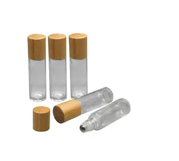 

600pcs bamboo cap 1/3oz empty roll on glass bottle,10 ml roller ball perfume bottle with bamboo lids,essential oil roller bottle