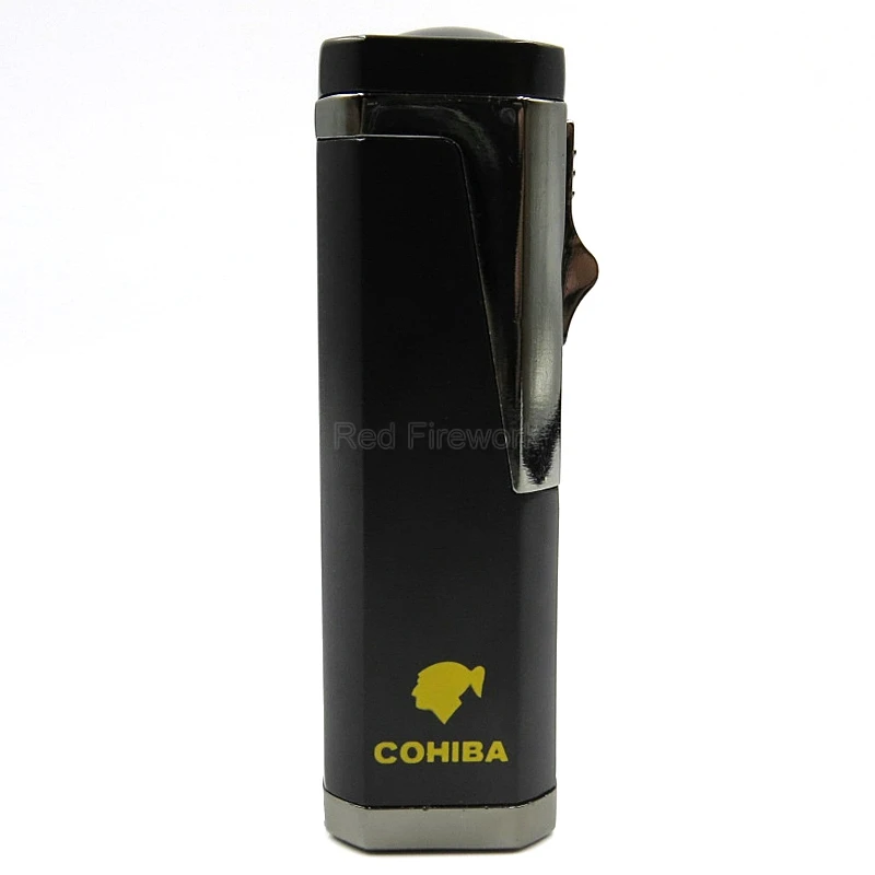 Cohiba ветрозащитная сигарета металлическая зажигалка 3 фонарь Jet пламя многоразового использования с пробивным курительным гаджетом - Цвет: Black
