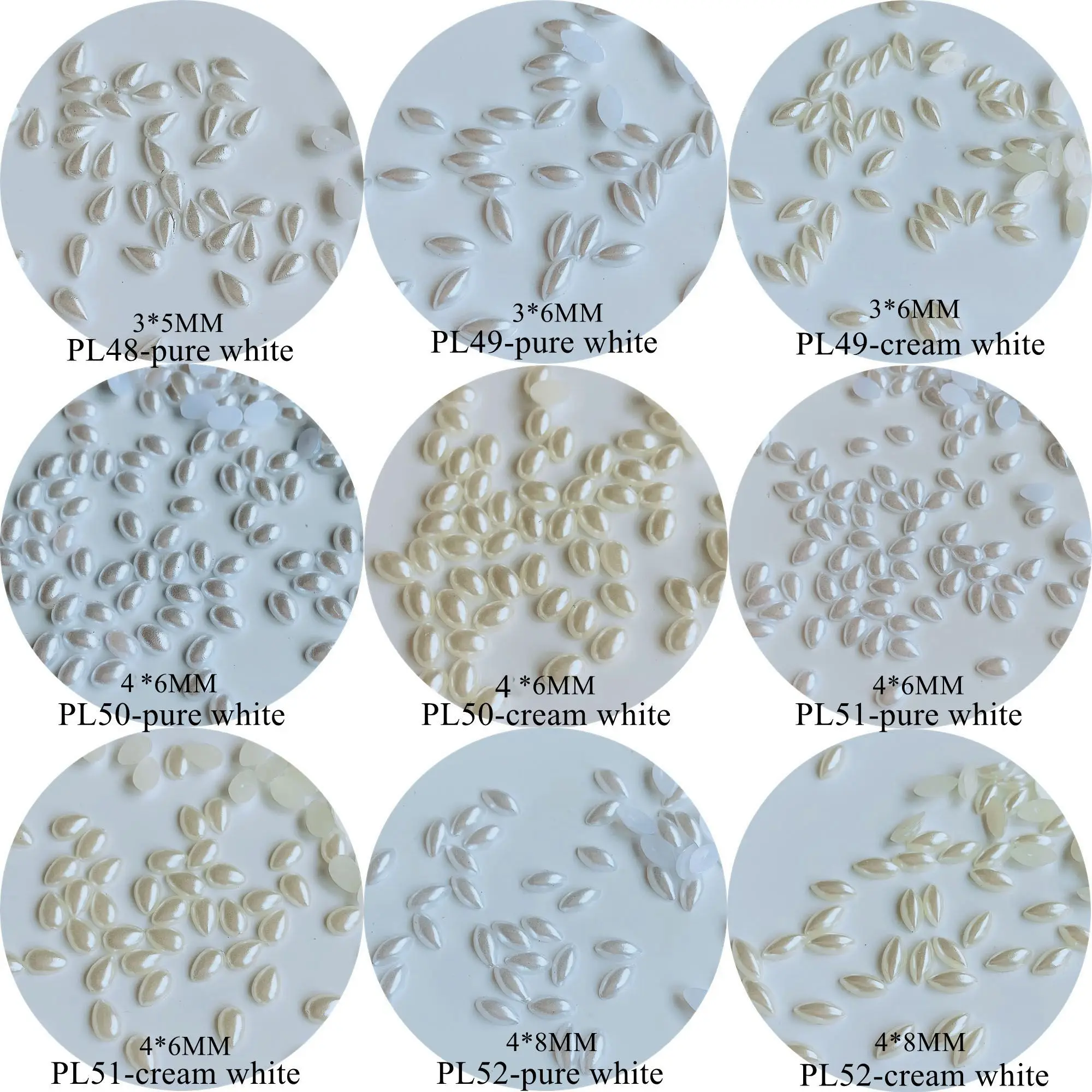 

100pcs Different Shapes Flat-Back Pearl Drop Oval Rice Shape Pearl Nail Decoration Pearl Nail Art Decoration