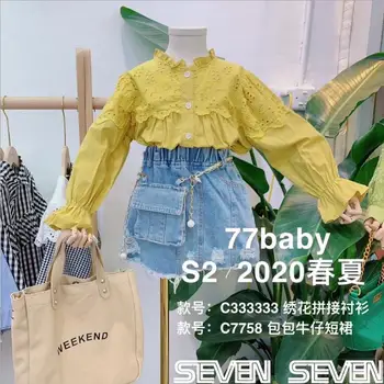 

2020 new wholesale girls ruffles shirt hollow out fashion spring girls blouse 4-9t C460