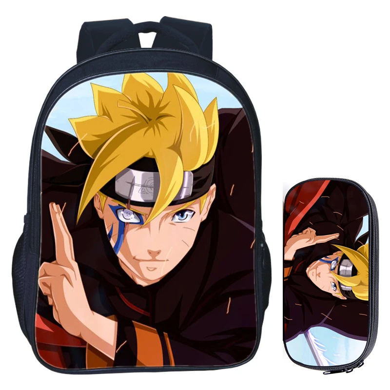 2Pcs 012 16 дюймов Аниме Uzumaki Наруто рюкзак для подростков девочек мальчиков книга дорожная сумка Детские школьные рюкзаки Карандаш сумка наборы - Цвет: 2Pcs 012