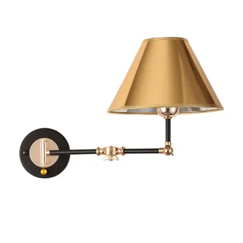 

American modern folding gold wall lamp pvc lampshade Rotatable arm bedroom bedside light loft corridor hallway led luminaire e27