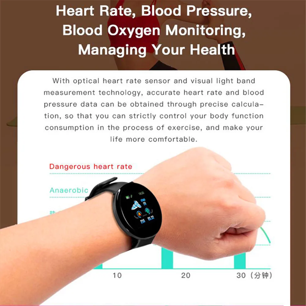D18 новые умные часы для мужчин, кровяное давление, Круглые, Bluetooth, умные часы, женские часы, водонепроницаемые, спортивные, трекер, WhatsApp, для Android Ios