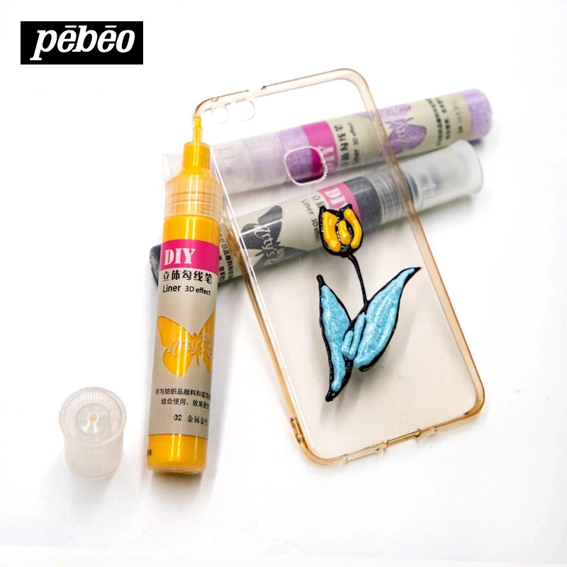 French Pebeo 1pcs 10 Colors DIY Three-dimensional Paint Hook Line Pen 25ml Hand-painted Stained Ceramic Metal Acrylic Paint hand painted blank palace materials watercolor chinese painting color palette ceramic watercolor plate ink plate painting