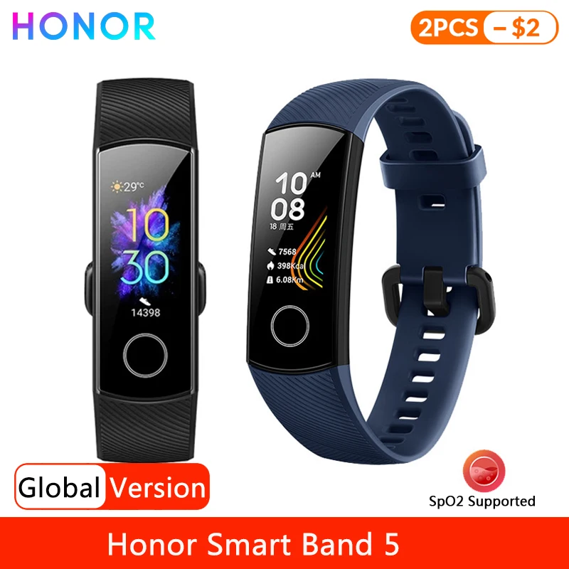 Honor Band 5 Smart Bracelet SmartWatch Blood Oxygen Heart Rate Monitor Fitness Tracker 0.95'' AMOLED Screen 5ATM Waterproof