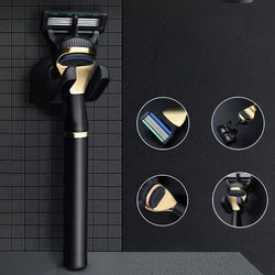 Men Manual Care Metal Golden Handle 5-layer Stainless Steel Safty Shaving Razor Blade Suit For F5