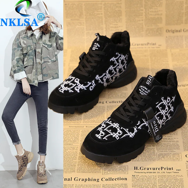 

NKLSA Quality Woman Boots Round Keep Warm Ankle Boots Thick Heel Flat Heels Shoes Woman Female Socks Boots 2019 Winter