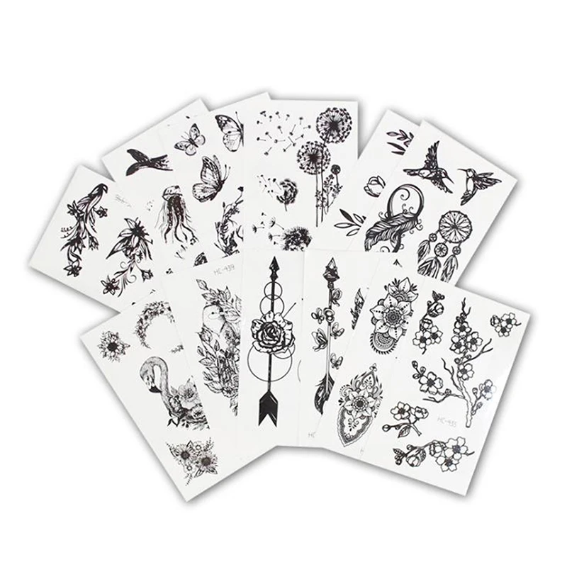New 5Pcs Fashion Design Small Sexy Black Cartoon Waterproof Temporary Tattoo Cute Animal Tattoo Sticker Body Art