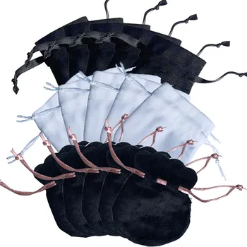 

10pcs 50pcs Pink Ribbon Beaded Bag Flannel Bag Pouch For Bead Charm Bracelet Women Original Jewelry Black Bags Outer Packaging