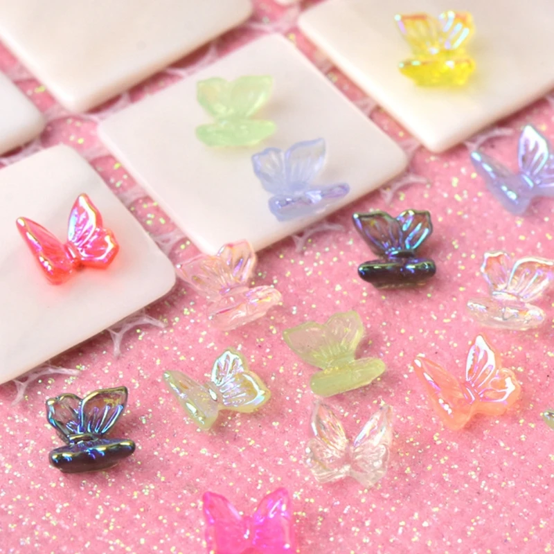 

G99E 50Pcs 3D Resin Butterfly Nail Art Decorations Crystal Aurora Glitter Holographic Decals Charms Ornaments for Manicure DIY