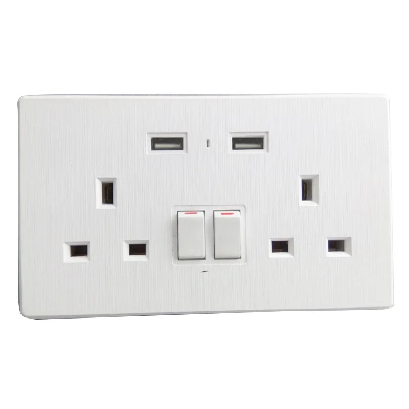 

Double UK standard AC 13A 250V Wall Power Outlet Panel with Switch 2USB Charging Adapter Electrical Outlets white/black/gray