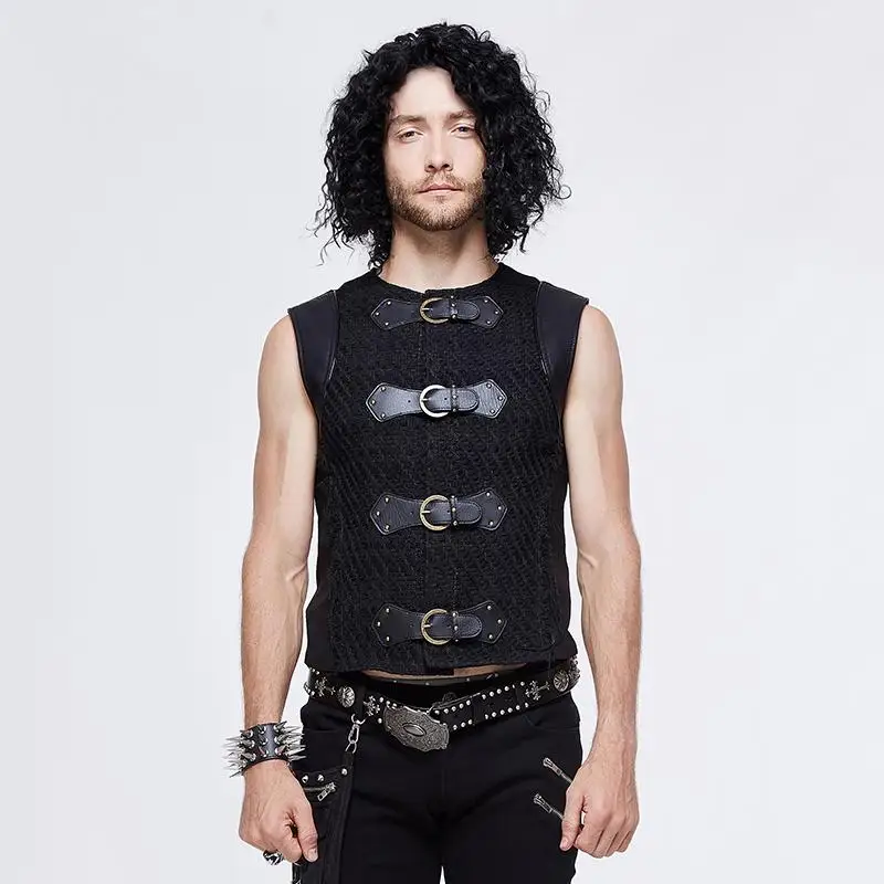 

Devil Fashion Men's Vintage Faux Leather Buckles Waistcoat WT035