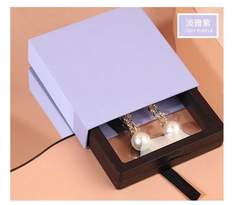 24Pcst Pink Paper Transparent Container Drawer Box Jewelry Display Gifts Weddding Ring Brooch Necklace Party Holder Packaging
