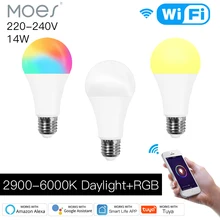 Moes wifi inteligente led lâmpada regulável 14w rgb c + w vida inteligente app controle de ritmo trabalhar com alexa casa do google e27 220-240v