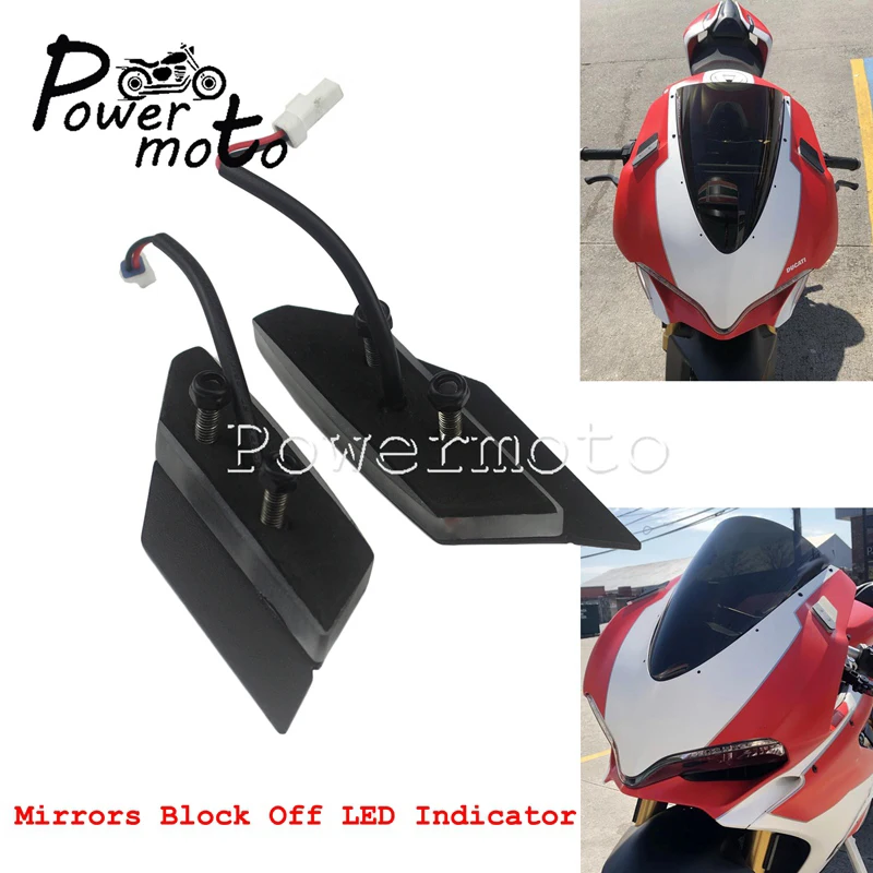 2pcs LED Aluminum Motorcycle Mirrors Block Off Turn Signal Light Front Indicator Amber Blinker Lamp For Ducati 959 1299 Panigale
