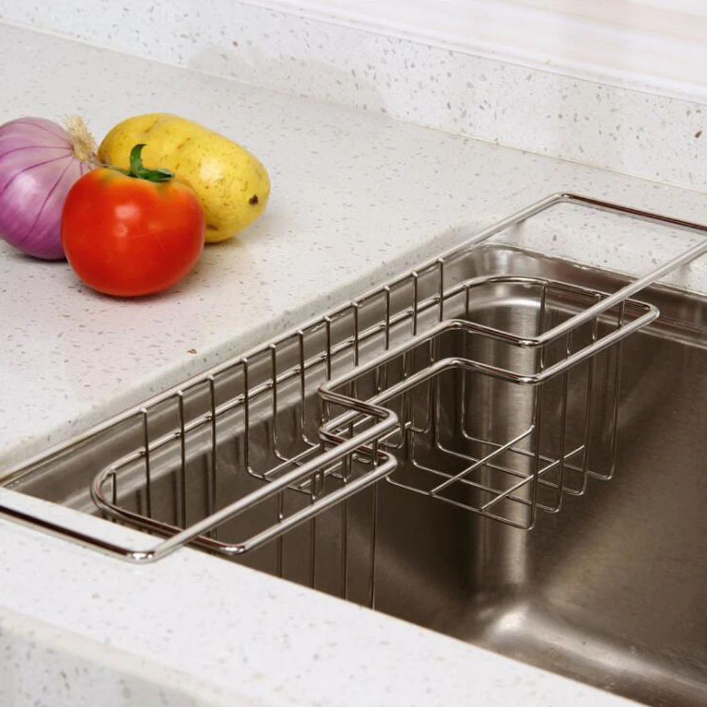 Kitchen Sponge Holder Sink Caddy Brush Soap Liquid Drainer Rack Stainless Steel Sink Hanging Basket for Home Kitchen Cafe