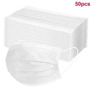 

50/100pc Disposable Face Mask 3ply Ear Loop Nonwove White Adults Unisex Dustproof Windproof Face Masks Mascarillas Fast Delivery