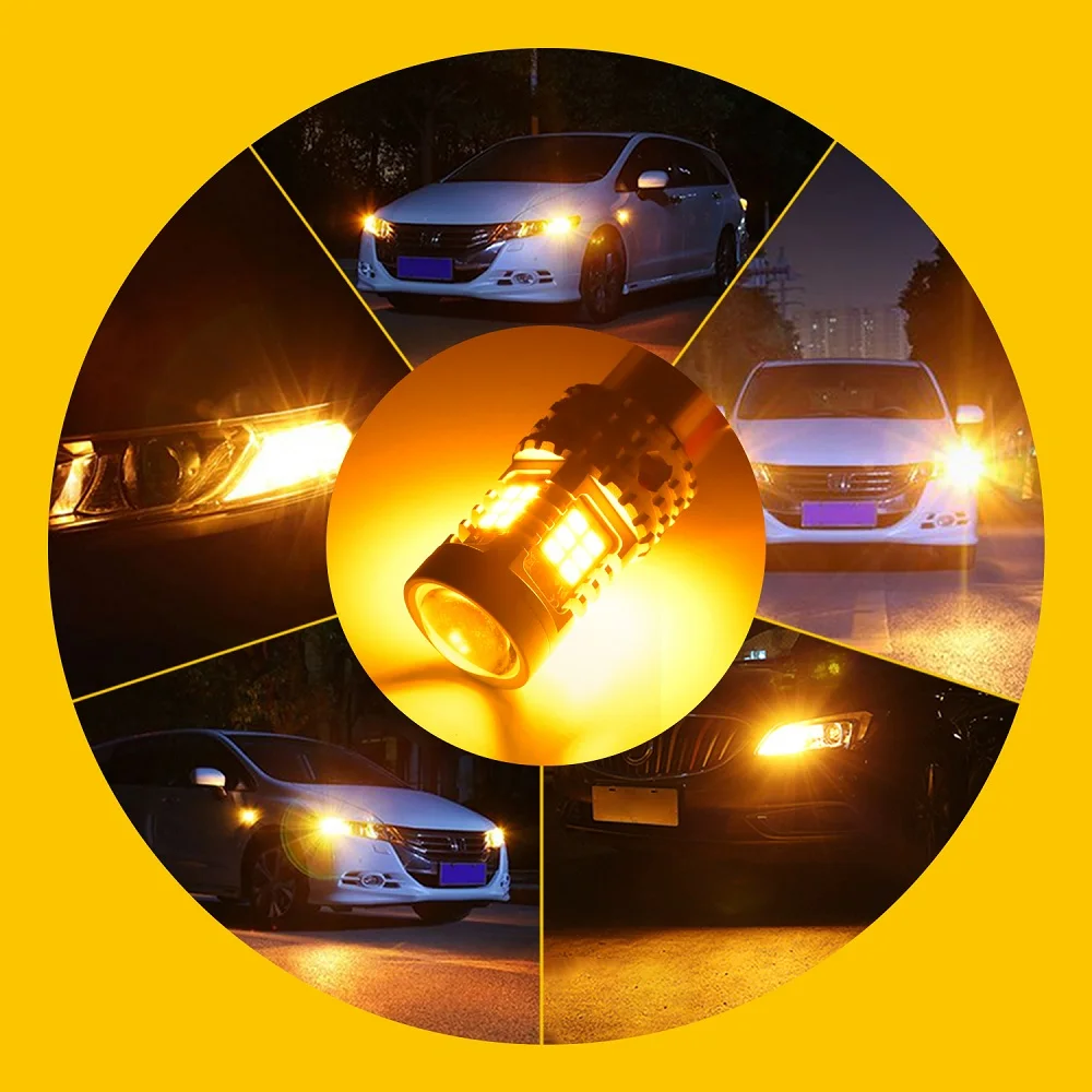 AUXITO 1156, 7506, P21W, BA15S Amber Yellow LED Turn Signal Light Bulbs  With Build-in Load Resistor CANBUS Error Free 