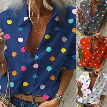 

2019 New Women Blouse Tops Women Work Office Dot Print Blouse Shirt Casual Long Sleeve Shirt Blouses Femmes Mode Blusas