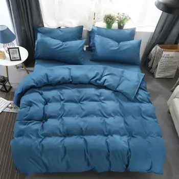 

New Ins Bedding Set Solid Blue AB Side Brife Modern Bed Comforter Twin Full Queen King Size 3/4pcs Duvet Cover Sheet Set