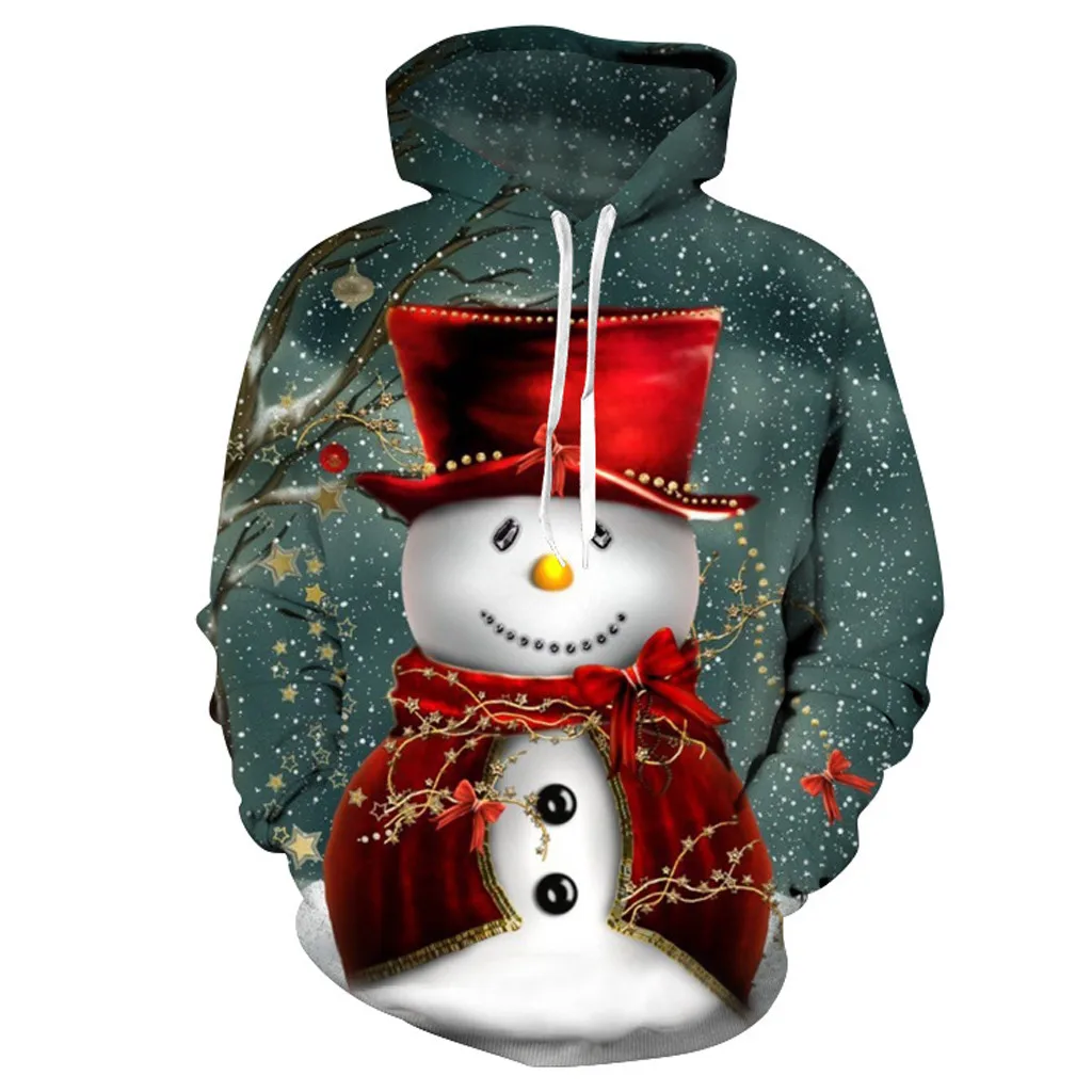 Green Christmas Kids Hoodies 3D Snowman Print Sweatshirt Children Winter Xmas Hooded Warm Jacket Teen Boys Girls Jacket - Color: Green