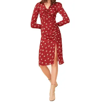 

Women Dress 2020 Spring and Summer New Floral Print Drawstring Split Dress