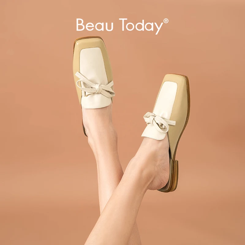 Мюли BeauToday женские из телячьей кожи натуральная кожа с бантом бабочкой